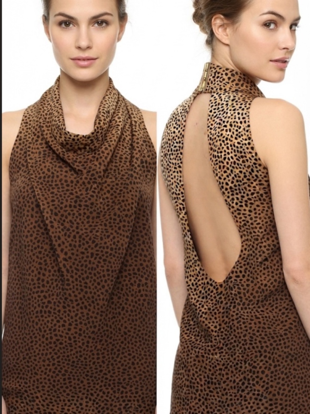 GUCCI VTG Leopard Print 100% Silk Cowl Neck Open Back Halter Top Sz IT 40/US S